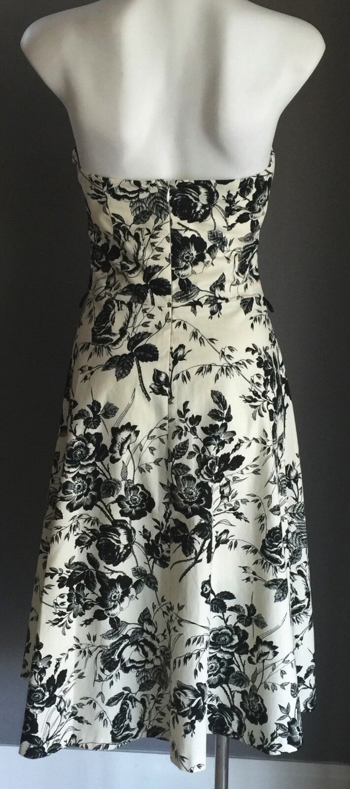 Strapless Dress PROVOKE Cream Black Floral Print Frock Ladies Size 8 10 Stylish