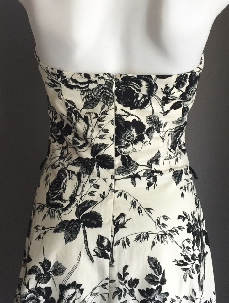Strapless Dress PROVOKE Cream Black Floral Print Frock Ladies Size 8 10 Stylish