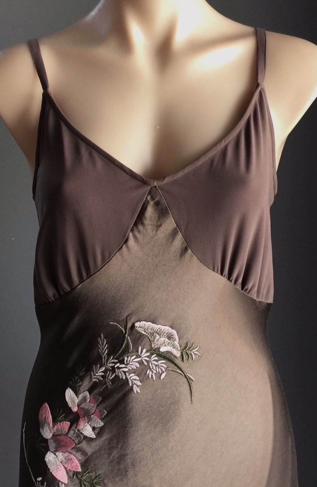 CHELSEA DESIGN Dress Brown Floral Embroidered Sleeveless Frock Ladies Size 12