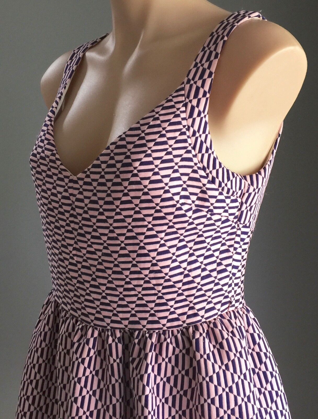 ZEITGEIST Pink & Navy Geo Print Sleeveless Skater Dress Ladies Size 12 NEW