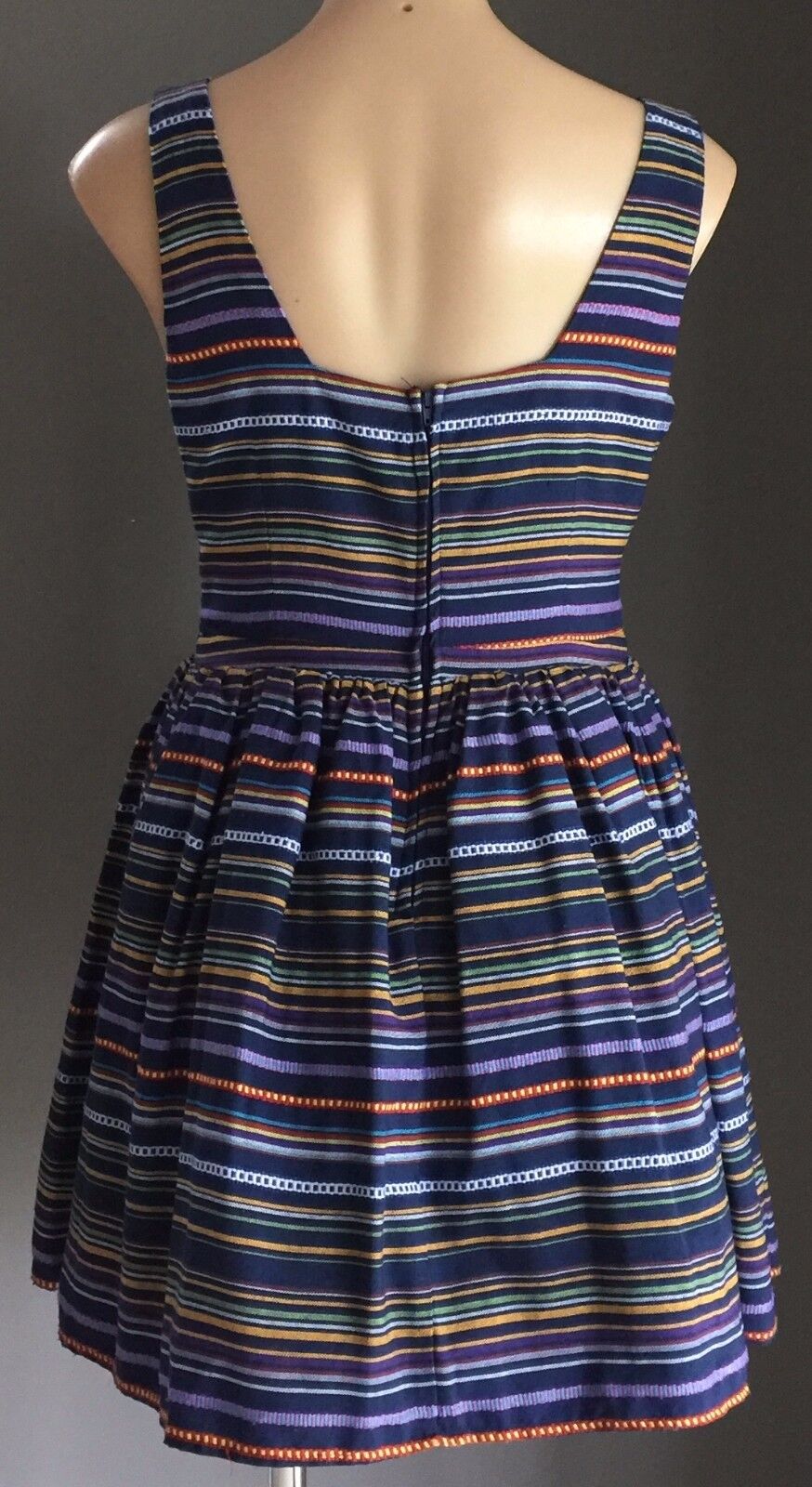 MISS CHERRY Dress Multi Colour Stripe Sleeveless Skater Ladies Size 12 Retro