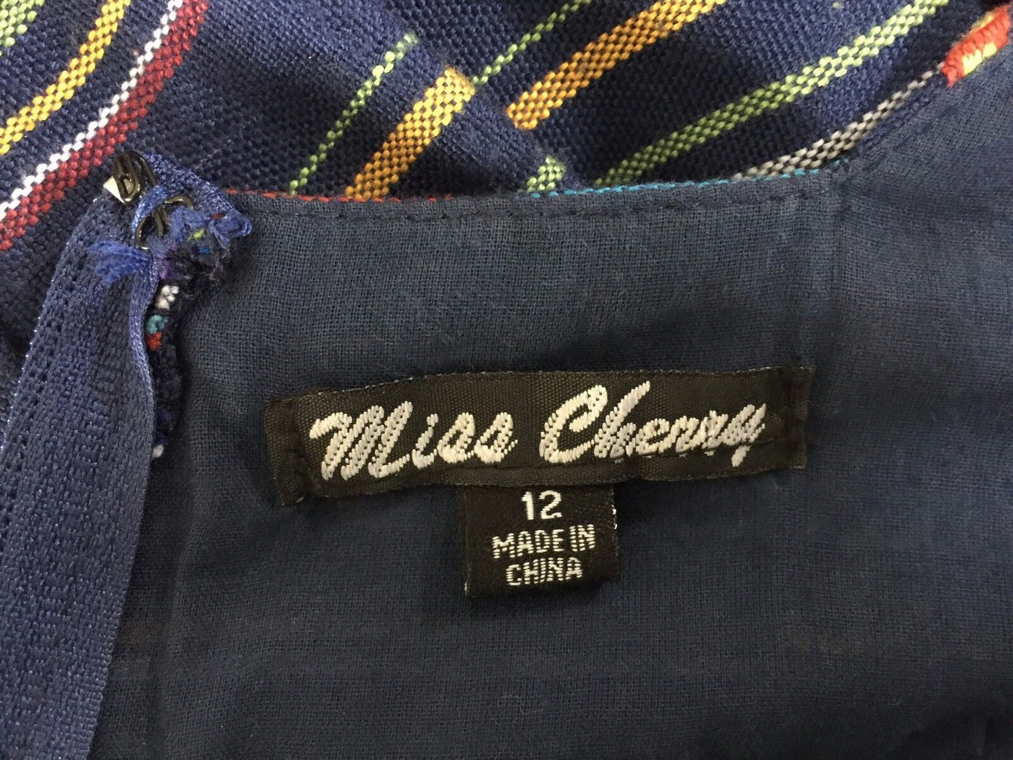 MISS CHERRY Dress Multi Colour Stripe Sleeveless Skater Ladies Size 12 Retro