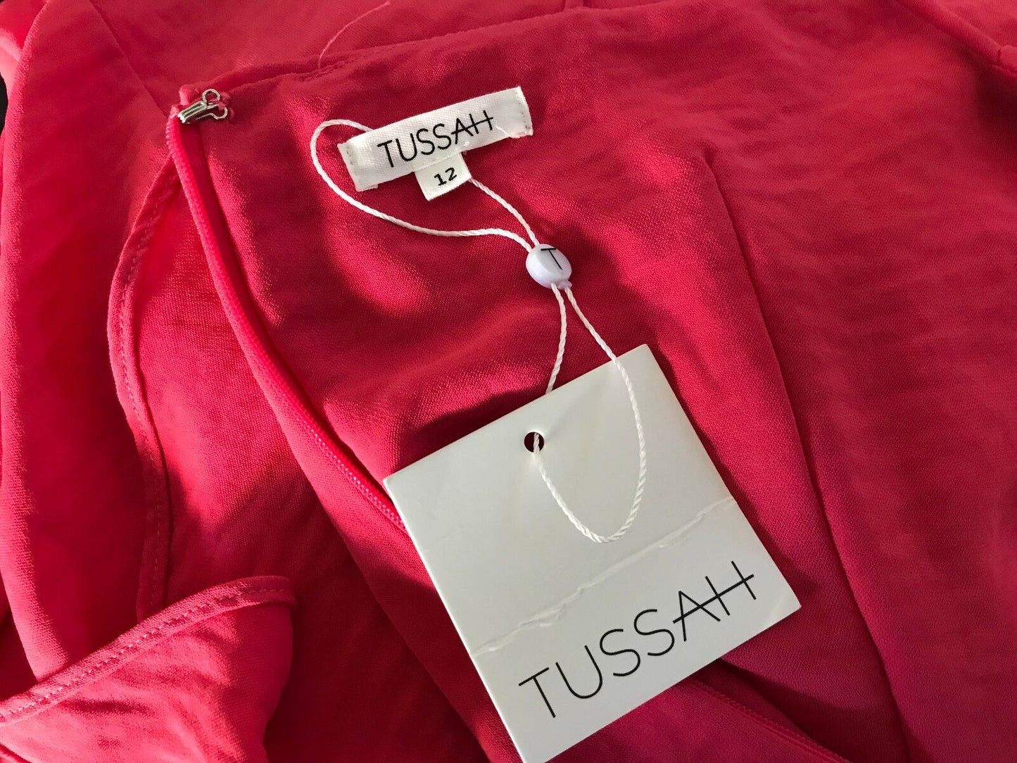 TUSSAH "Brixton" Asymmetric Hem Sleeveless Dress Coral Rose Ladies Size 12 NEW