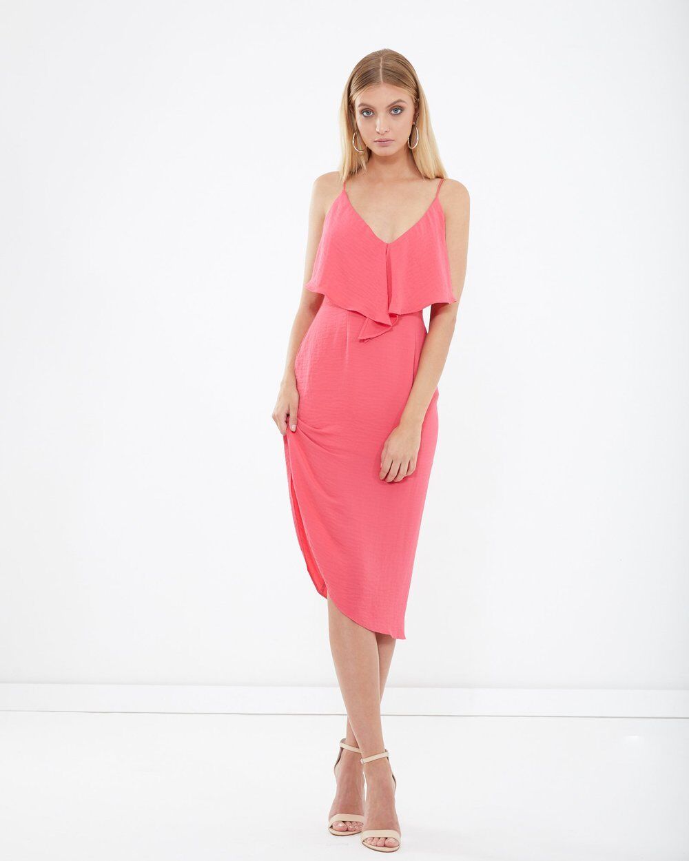 TUSSAH "Brixton" Asymmetric Hem Sleeveless Dress Coral Rose Ladies Size 12 NEW