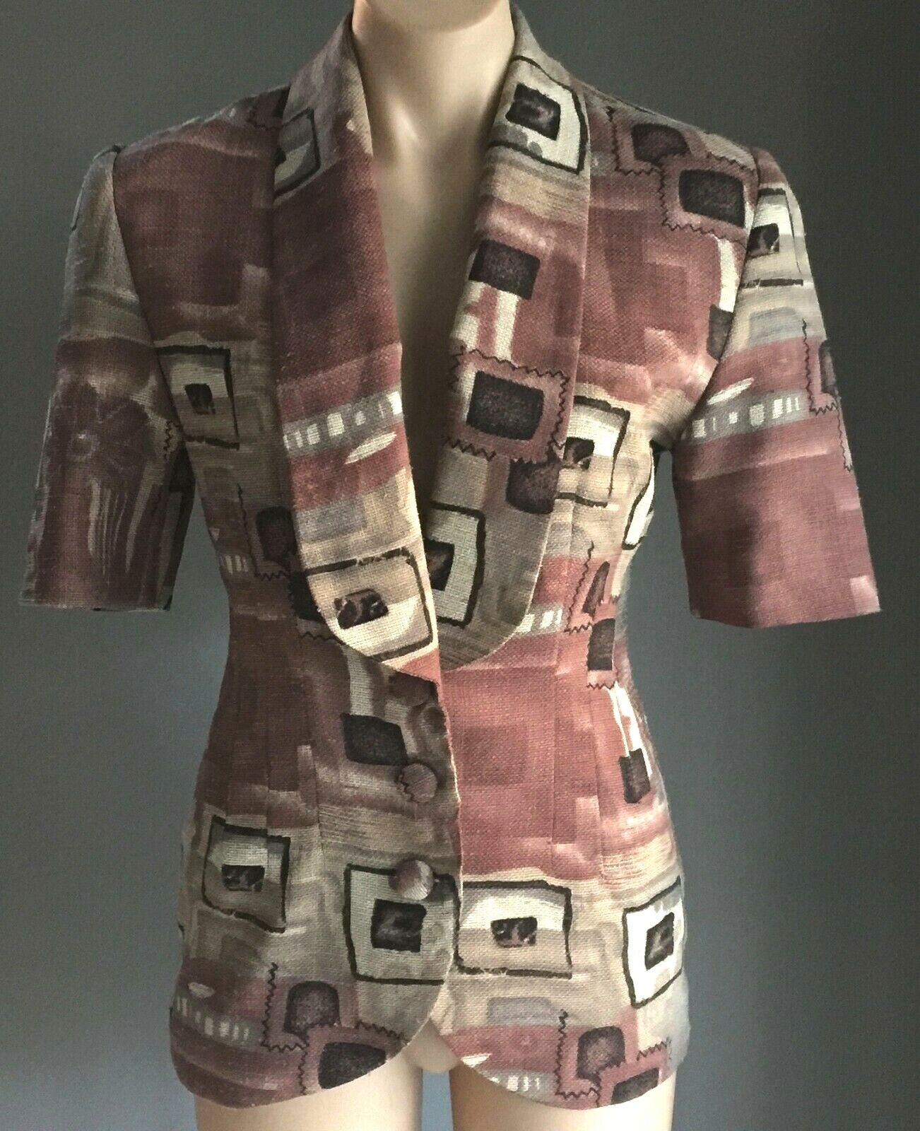 LE SECRET Jacket Geo Print Short Sleeve Tailored Ladies Sz 8 10 Vintage