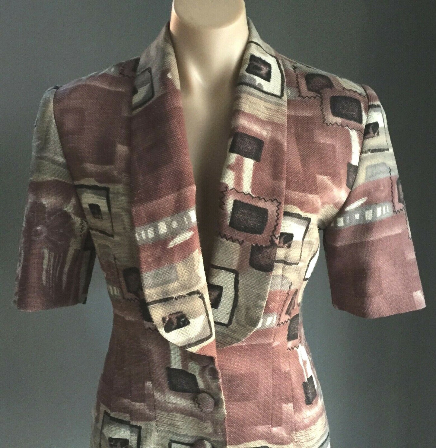 LE SECRET Jacket Geo Print Short Sleeve Tailored Ladies Sz 8 10 Vintage
