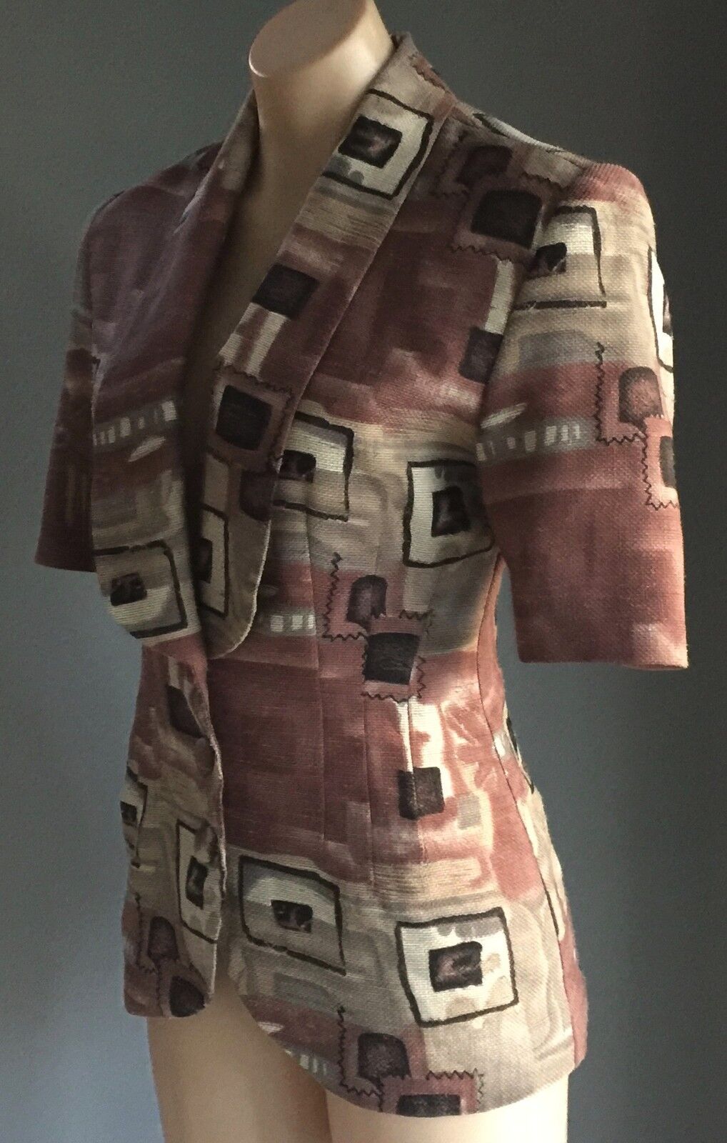 LE SECRET Jacket Geo Print Short Sleeve Tailored Ladies Sz 8 10 Vintage