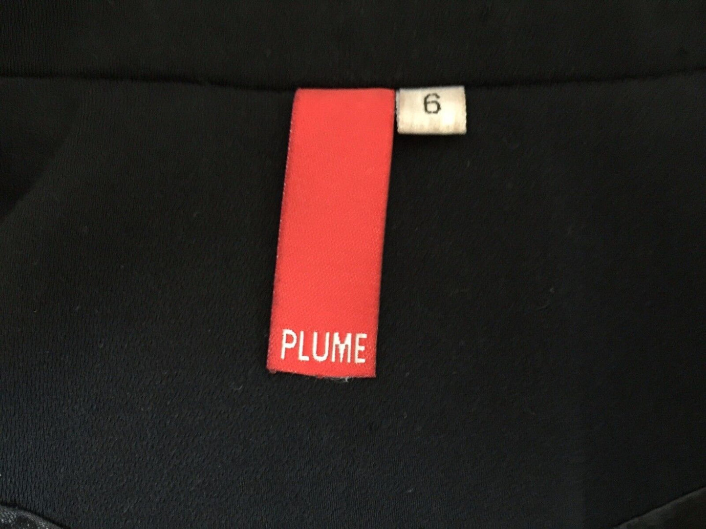 PLUME Jacket Black Notched Lapel Pleather Trim Fitted Short Ladies Size 6 8