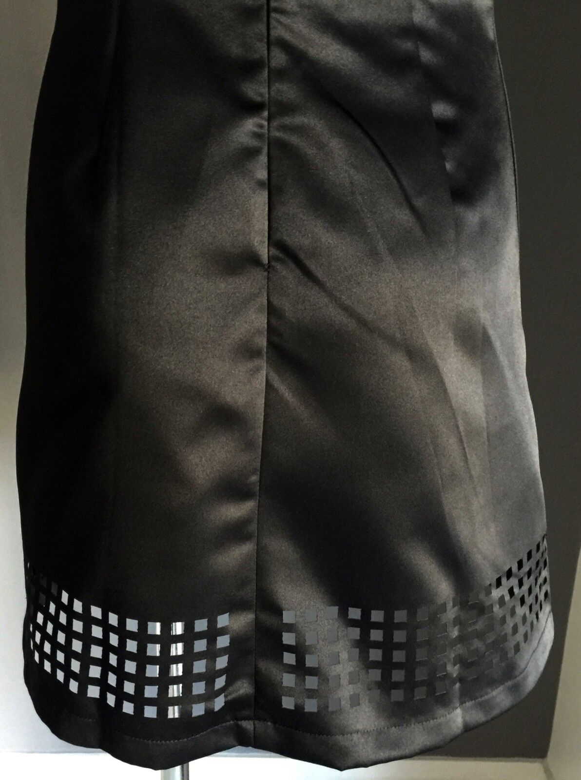 FASHION UNION Dress Black Satin Skater with Laser Cut Hem Ladies Size 10 NEW