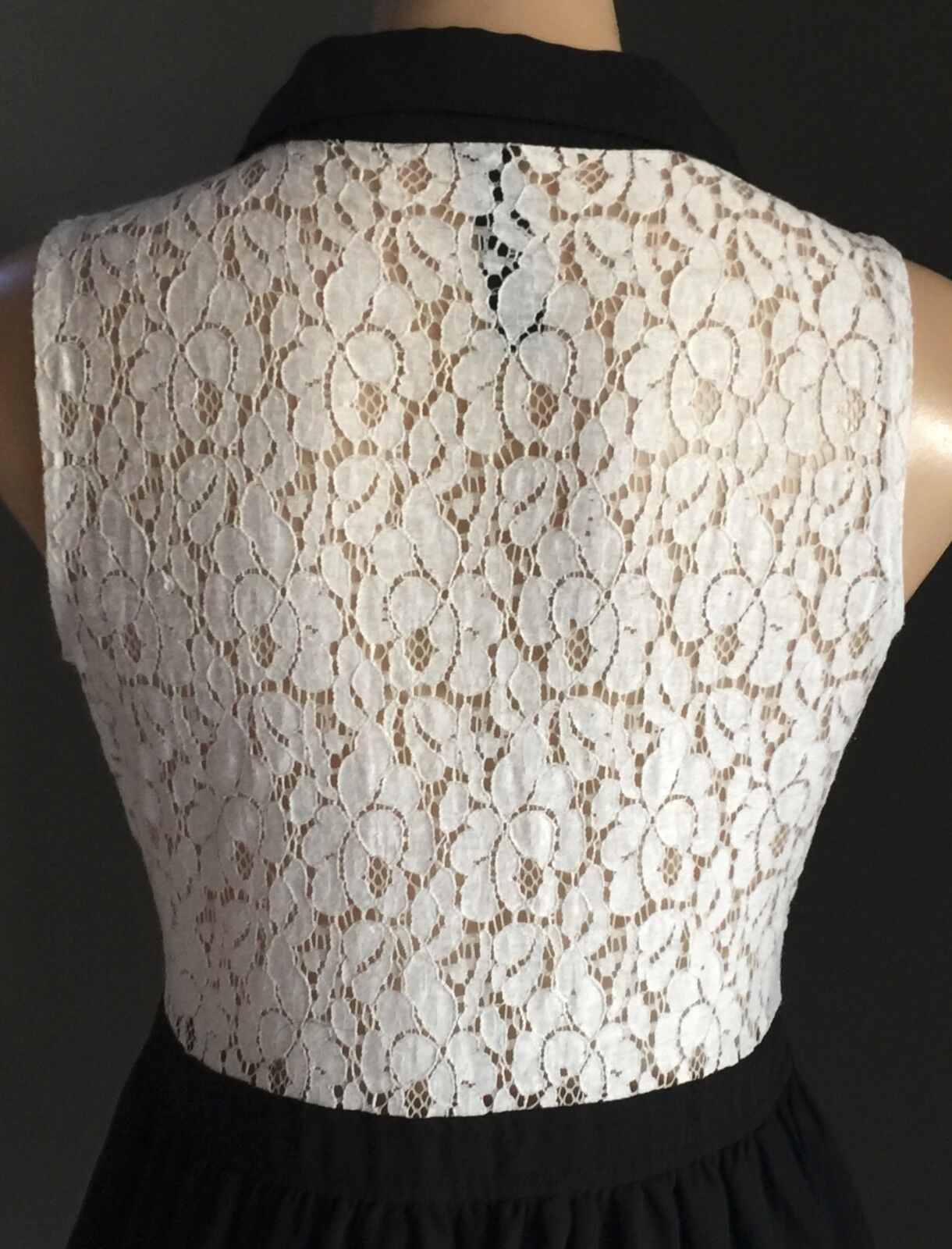 FACTORIE Dress Black & White Lace Collared Skater Frock Ladies Size 10 Fab Style