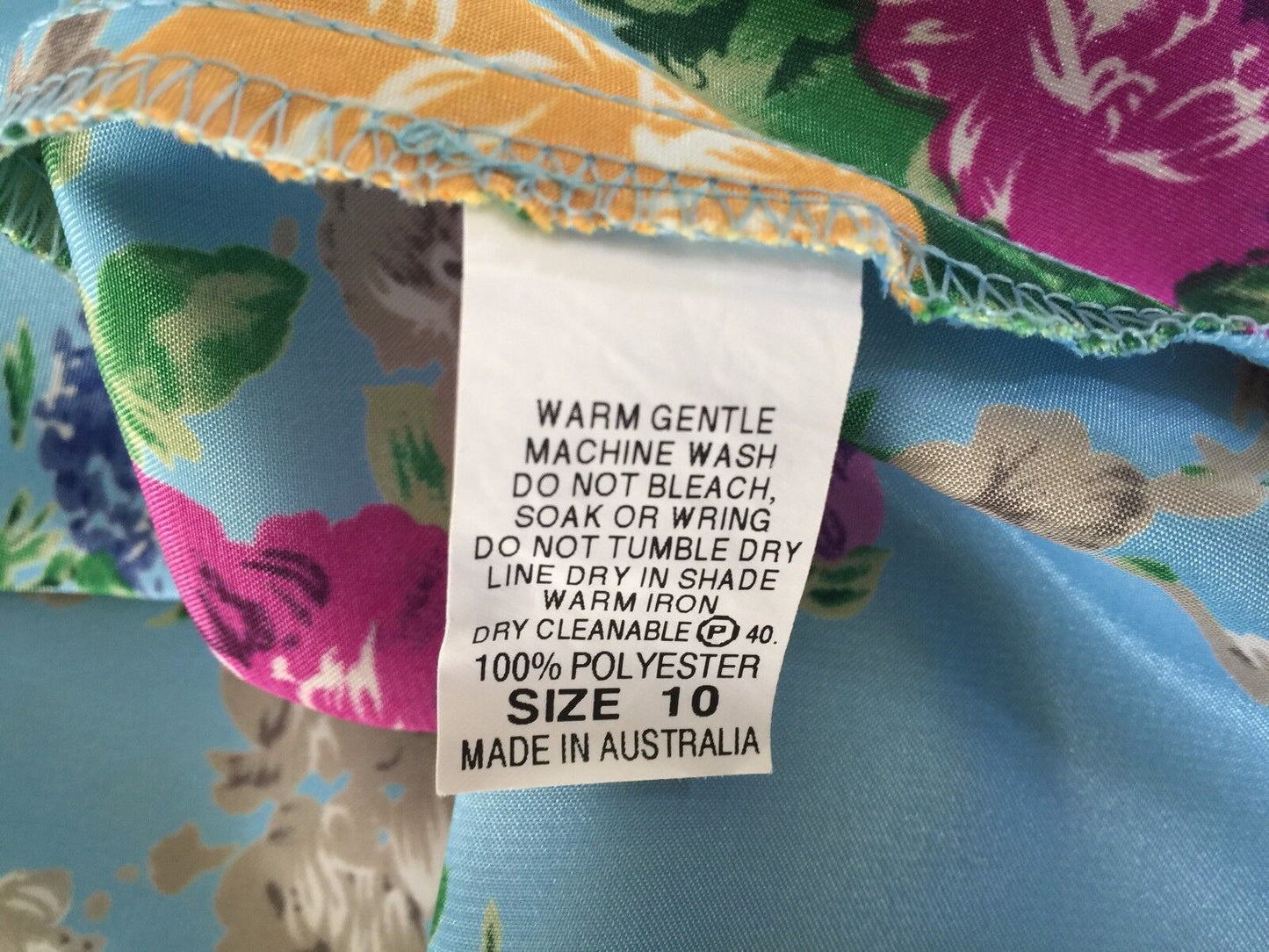 Blue Satin Midi A LINE Dress Light Blue Floral Print Size 10 Retro