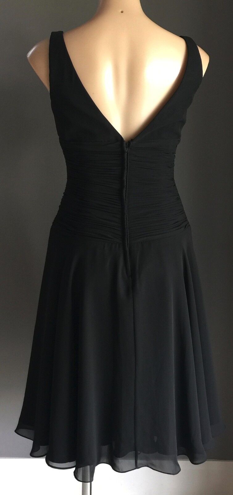 ANGELINE Dress Black Ruched Waist Knee Length Size 10 Stunning NEW