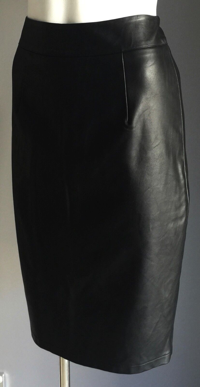 DON"T ASK AMANDA Skirt Black Pleather Midi Length Pencil Ladies Size S 8