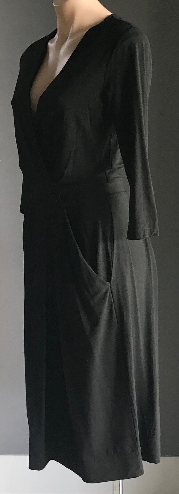 SABA Dress Retro Black 3/4 Sleeve Pleat Skirt Stretch Frock Ladies Size 8 10