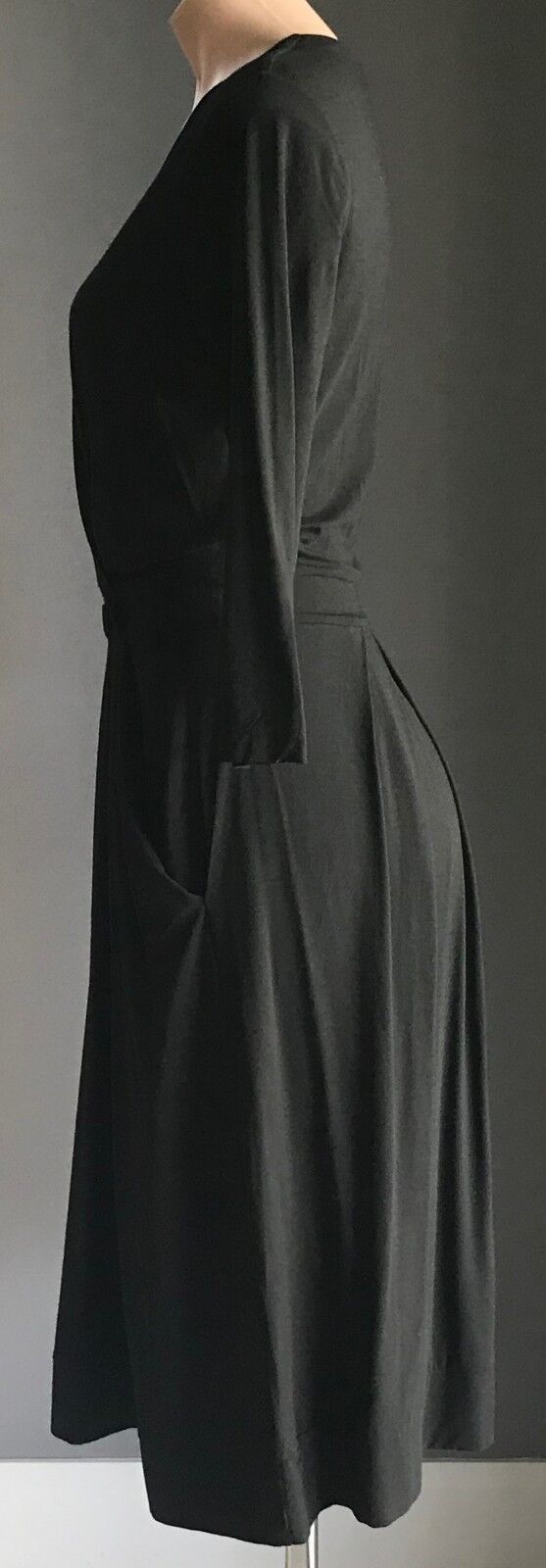 SABA Dress Retro Black 3/4 Sleeve Pleat Skirt Stretch Frock Ladies Size 8 10