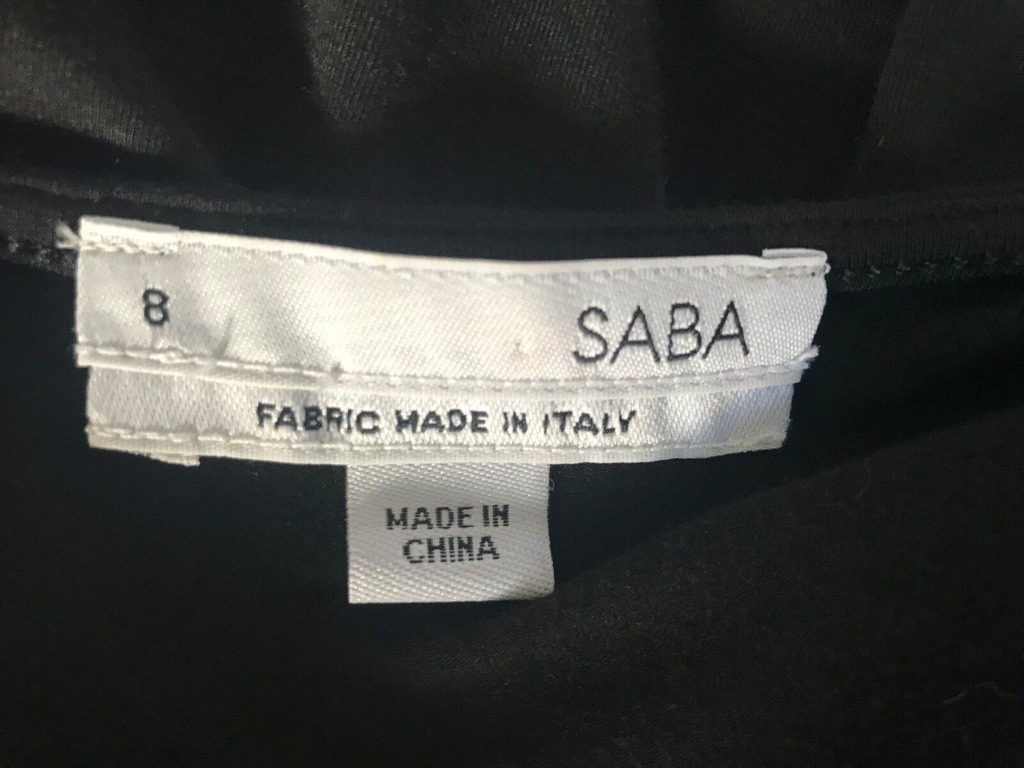 SABA Dress Retro Black 3/4 Sleeve Pleat Skirt Stretch Frock Ladies Size 8 10