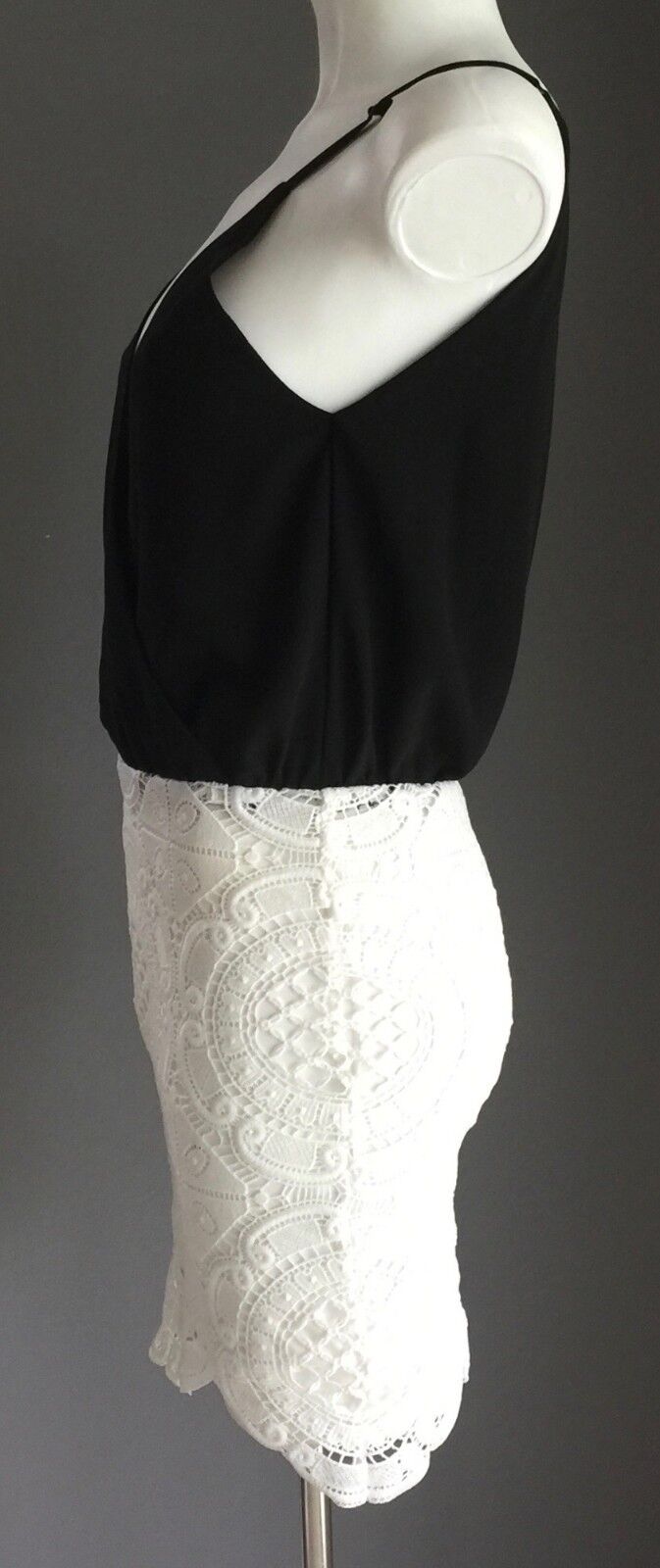 LUXE Black Mini Dress Bodice & White Lace Skirt Blouson Mini Ladies Size 8 NEW