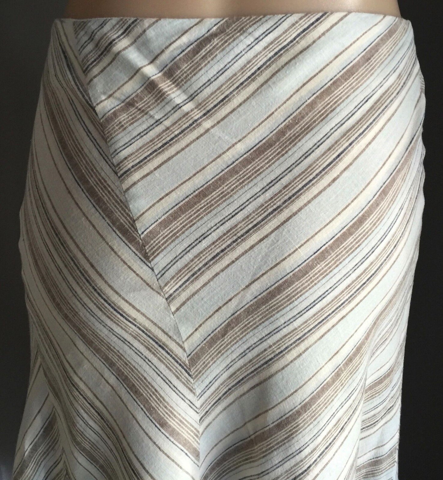 SUSSAN Skirt Multi Colour Striped Trumpet Style Linen Side Zip Size 8 10 Retro