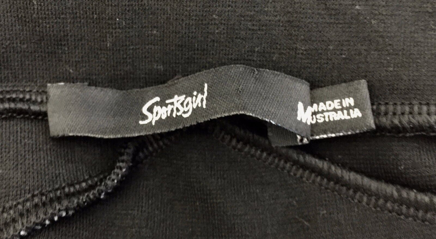 SPORTSGIRL Mini Skirt Black Stretch w Grey & Black Tassels Fringes M 12 1920's