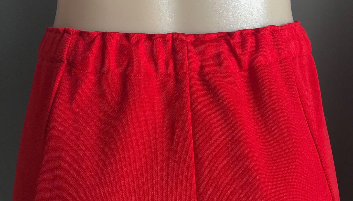 Handmade Skirt Red Elastic Waist Panel A-Line Stretch Size 10 12 Vintage