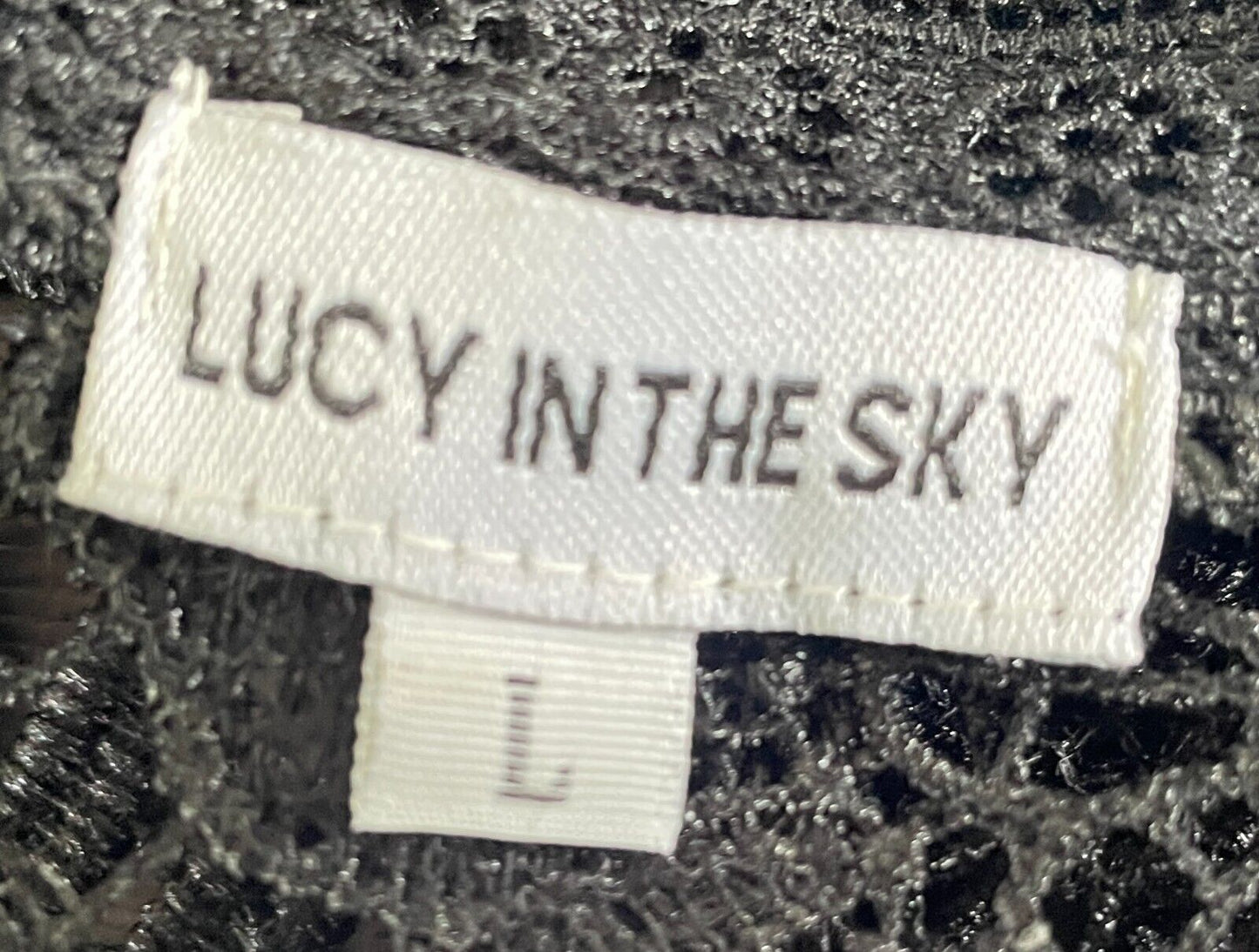 LUCY IN THE SKY Bodysuit Black Cut Out Lace Sleeveless Size L 10 High Neck NEW