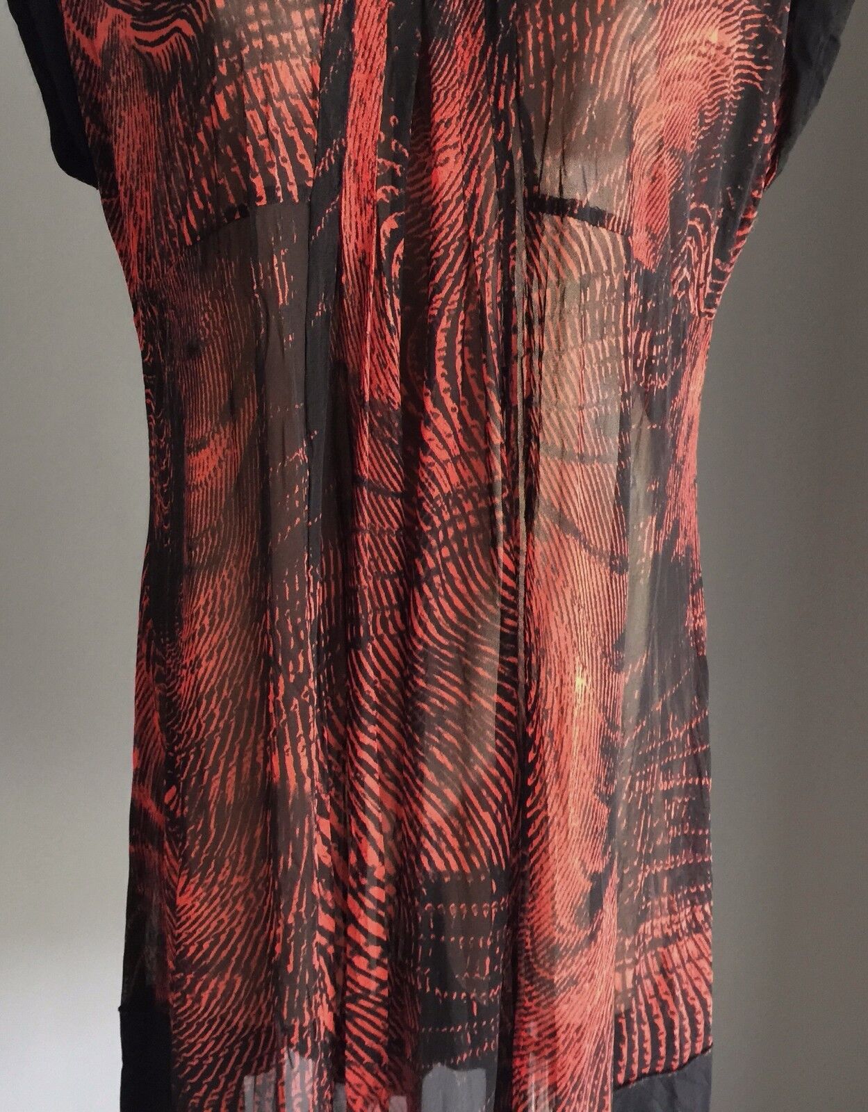 FAYE BROWNE Dress Brick & Black Cowl Neck Mesh Net Tunic Ladies Size 12 Rare