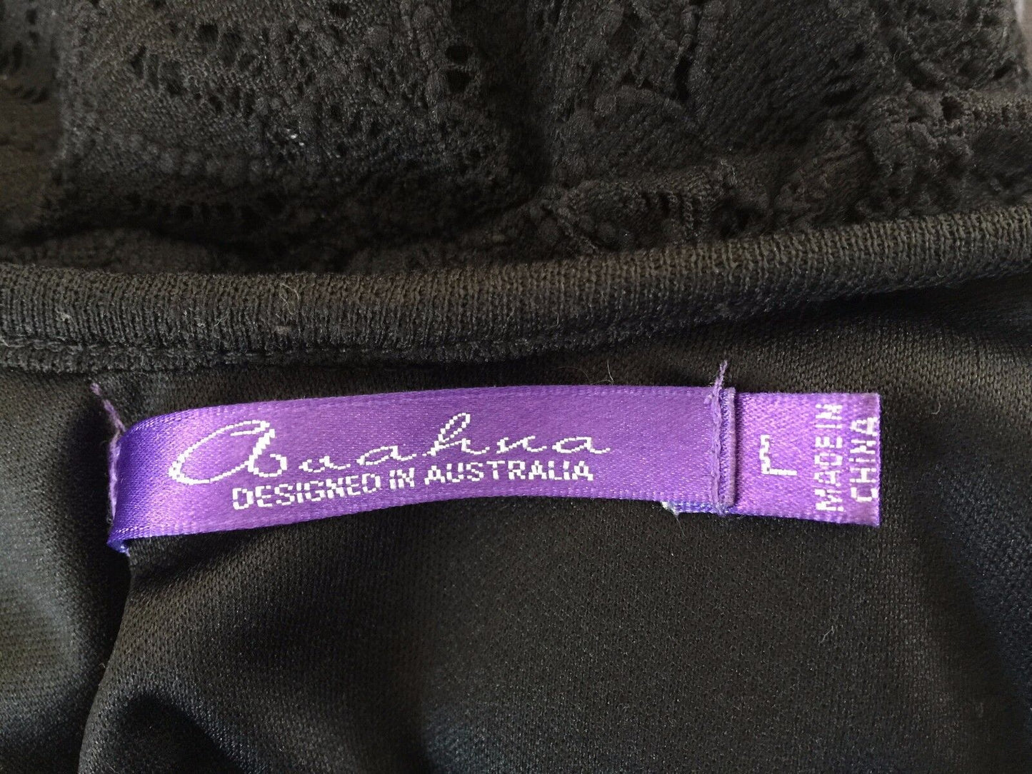 AUAHUA Sexy Mini Dress Black Stretch Lace Frill Neck & Back Sz L 12 Alluring LBD