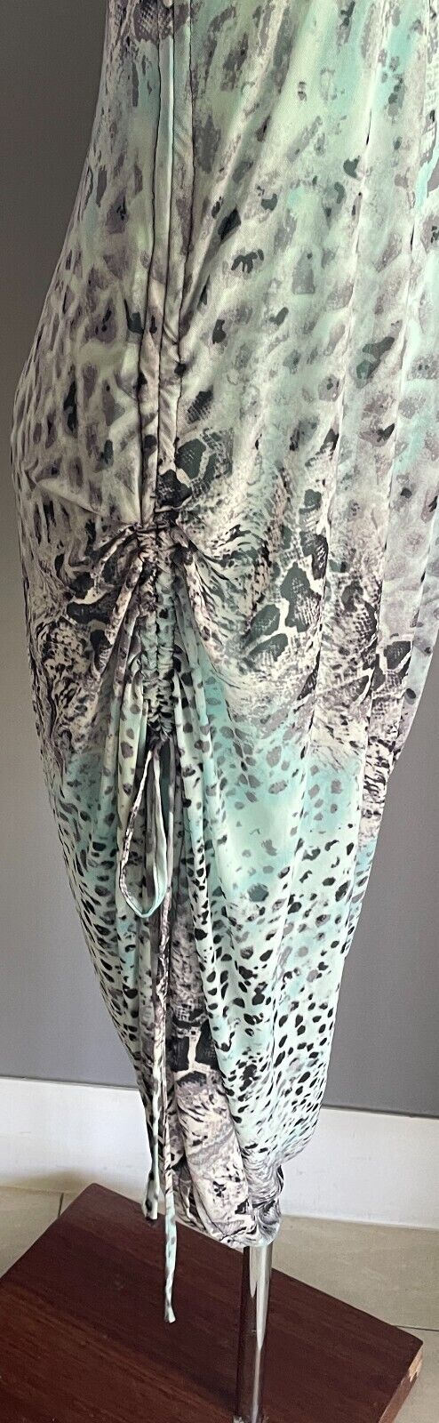 ZEN GARDEN Dress Blue Grey Black Python Print One Shoulder Ruched Side Size L