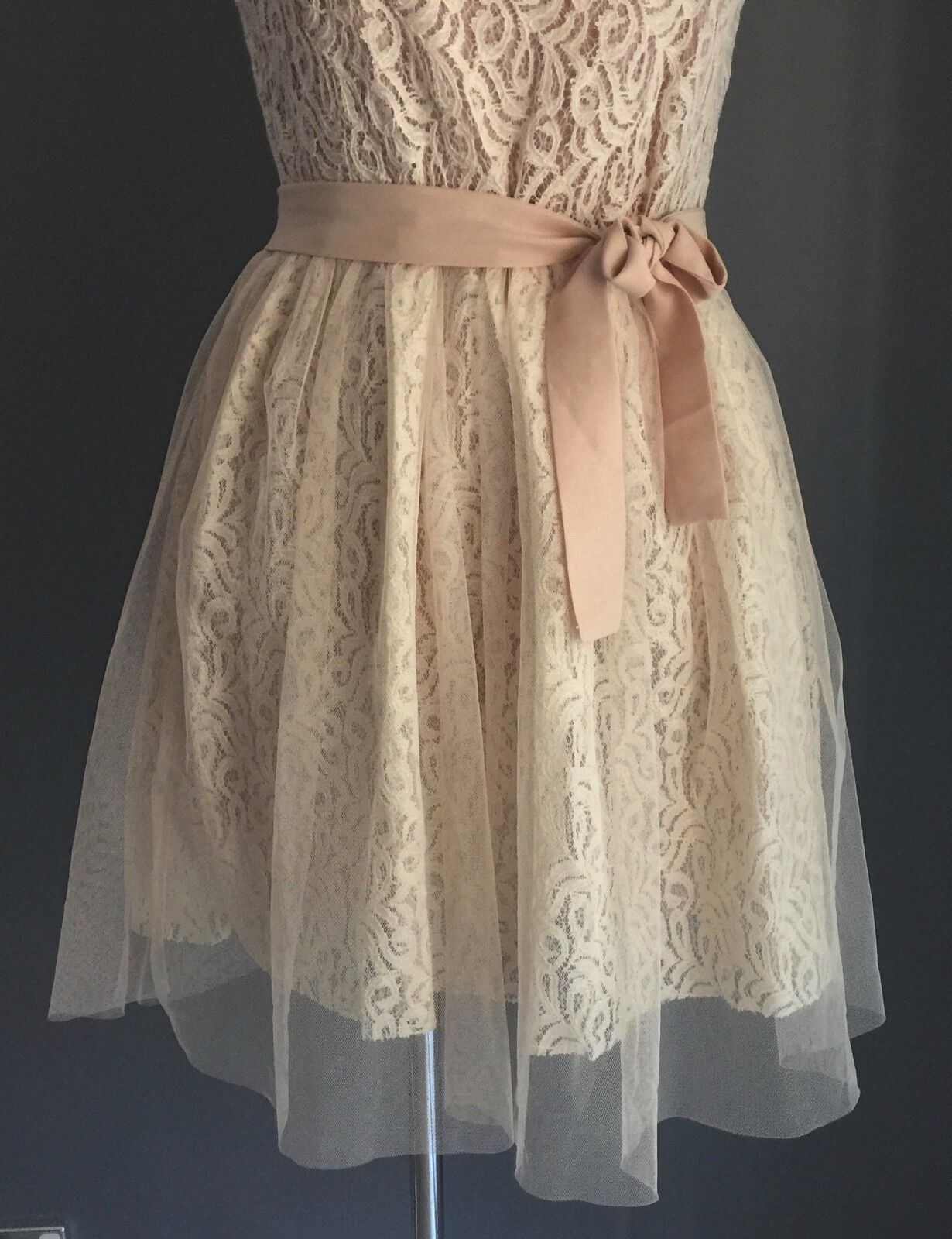 ABSOLUTELY & FAITH Tulle & Lace Fit & Flare Dress Beige Cream Ladies Size L NEW