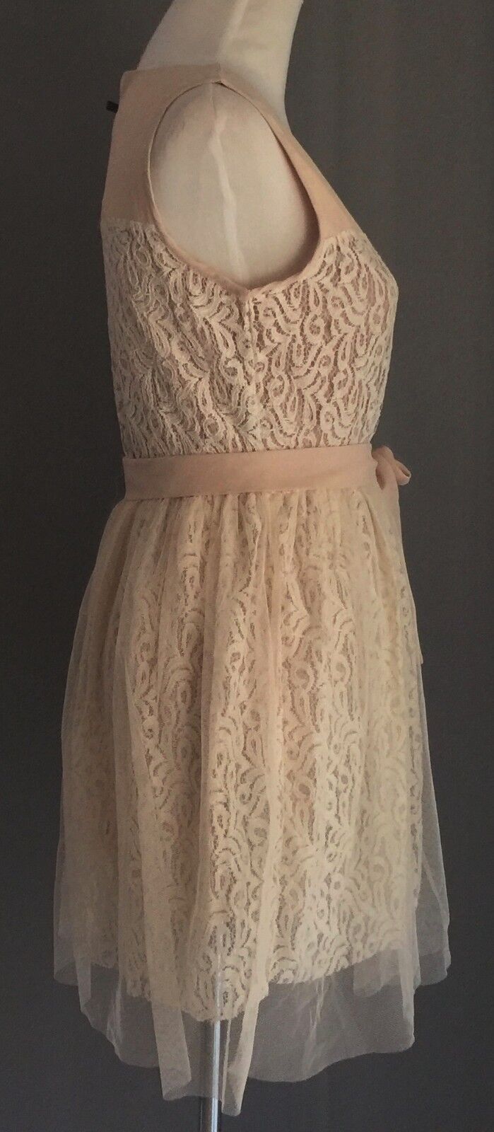ABSOLUTELY & FAITH Tulle & Lace Fit & Flare Dress Beige Cream Ladies Size L NEW