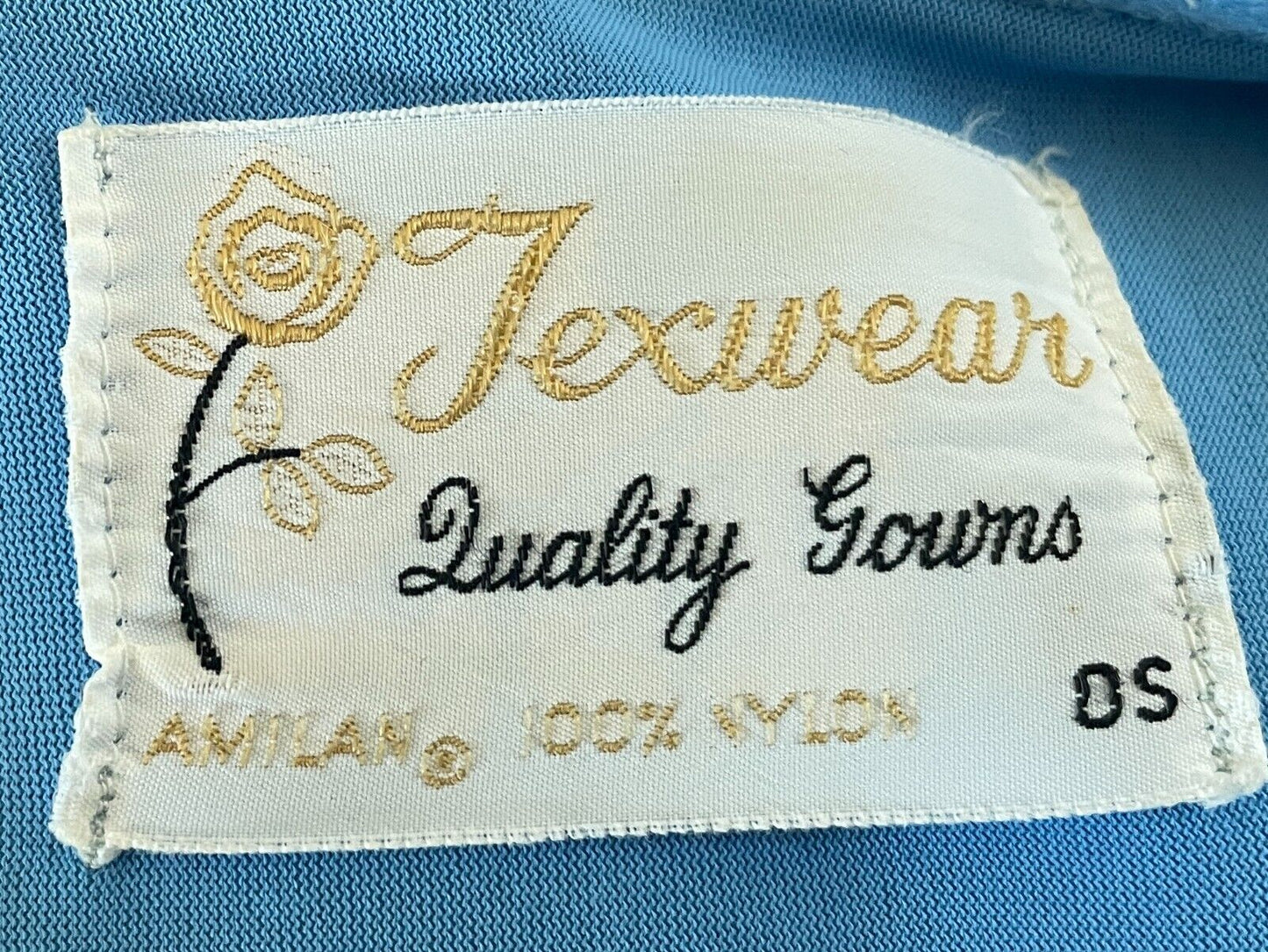 Vintage JEXWEAR Blue Pink Trim Dressing Gown Bath Robe Button Front One Size