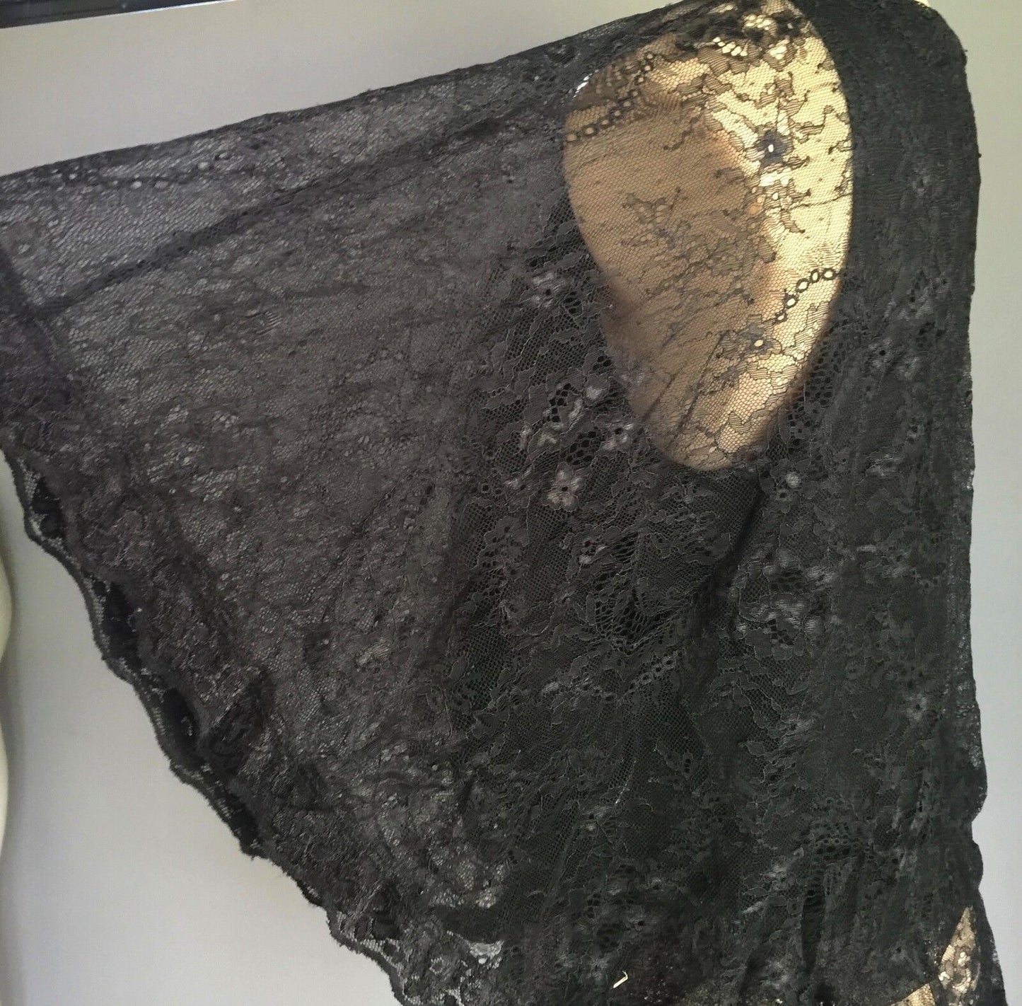 LIZ JORDAN Top Peasant Black Lace Dolman Sleeve Blouse Size S 10 Sexy