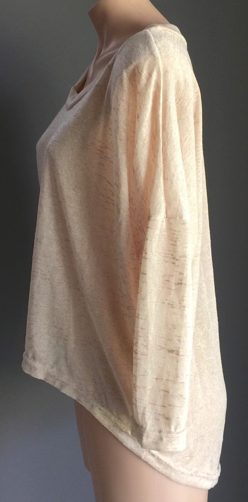 MEI NA Hi Lo Long Sleeve Top Fine Slub Knit Oatmeal Semi Sheer Blouse S 10 NEW
