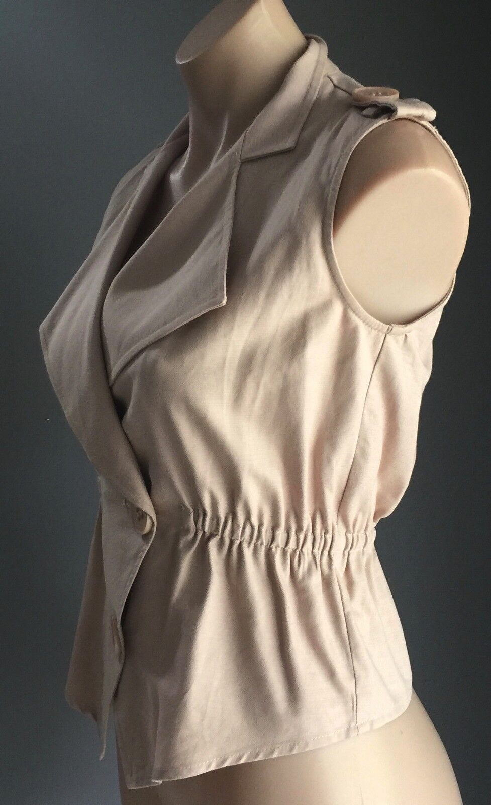 PURPLE GINGER Top Beige Oversize Collar Sleeveless Fitted Vest Ladies Size 8 10