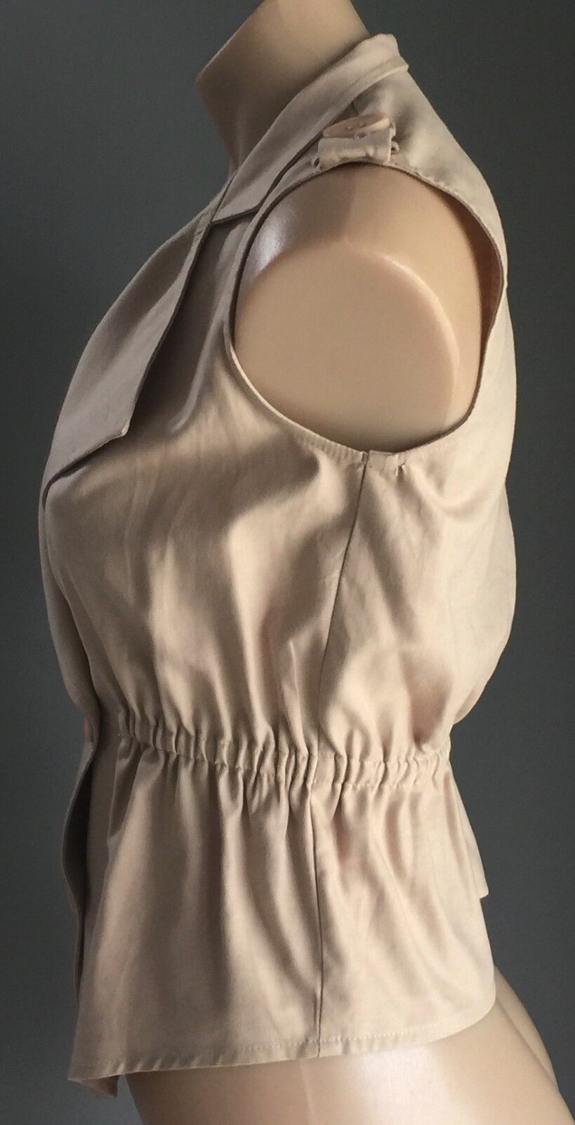 PURPLE GINGER Top Beige Oversize Collar Sleeveless Fitted Vest Ladies Size 8 10