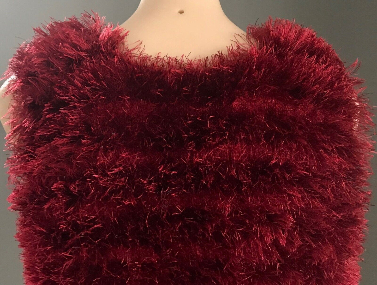 Knit Vest Fluffy Faux Fur Eyelash Sleeveless Thick Pullover Cerise Red Pink