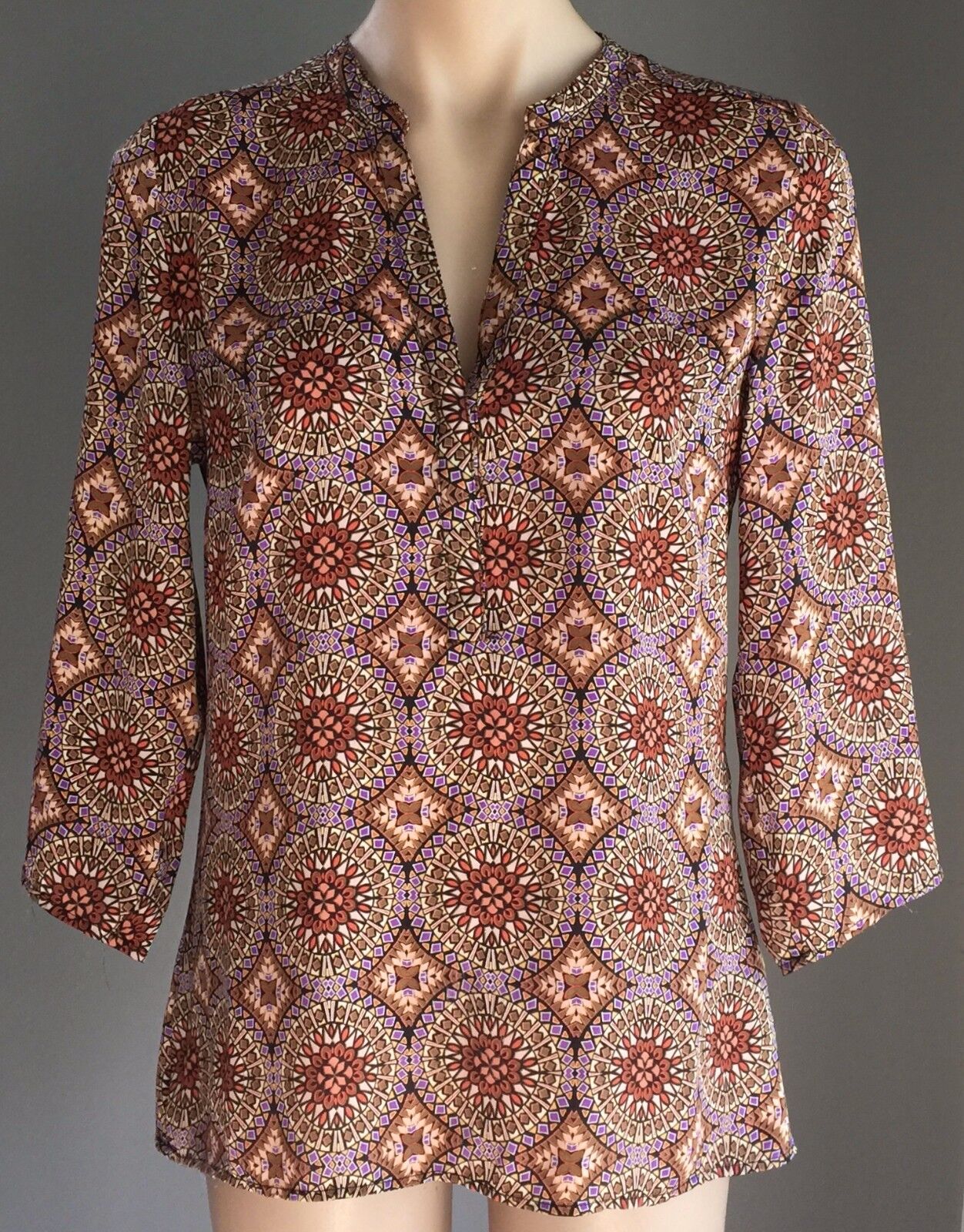 CUPIO Top MultiColoured Mandala Print 3/4 Sleeve Kaftan Ladies Size 10 NEW