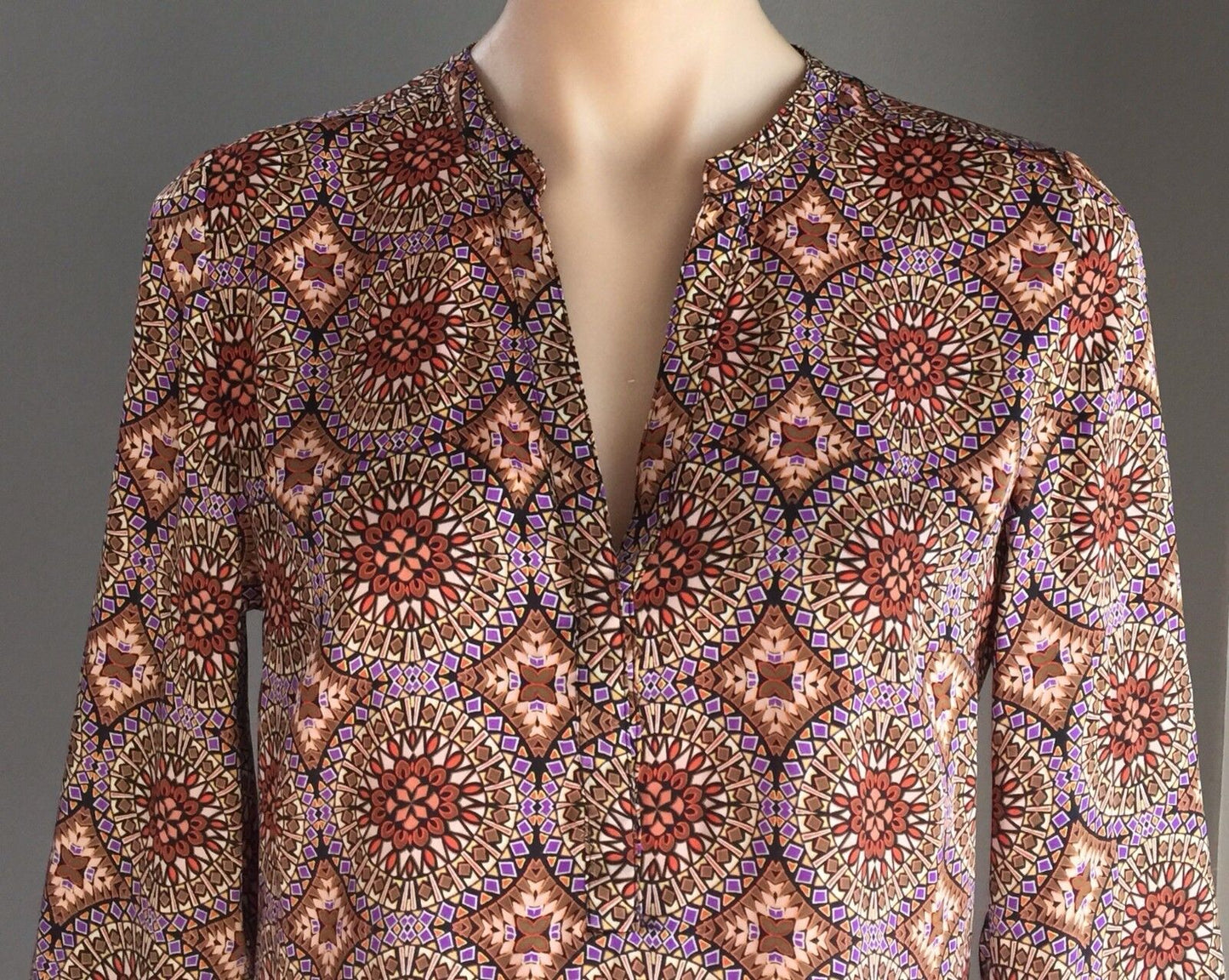 CUPIO Top MultiColoured Mandala Print 3/4 Sleeve Kaftan Ladies Size 10 NEW