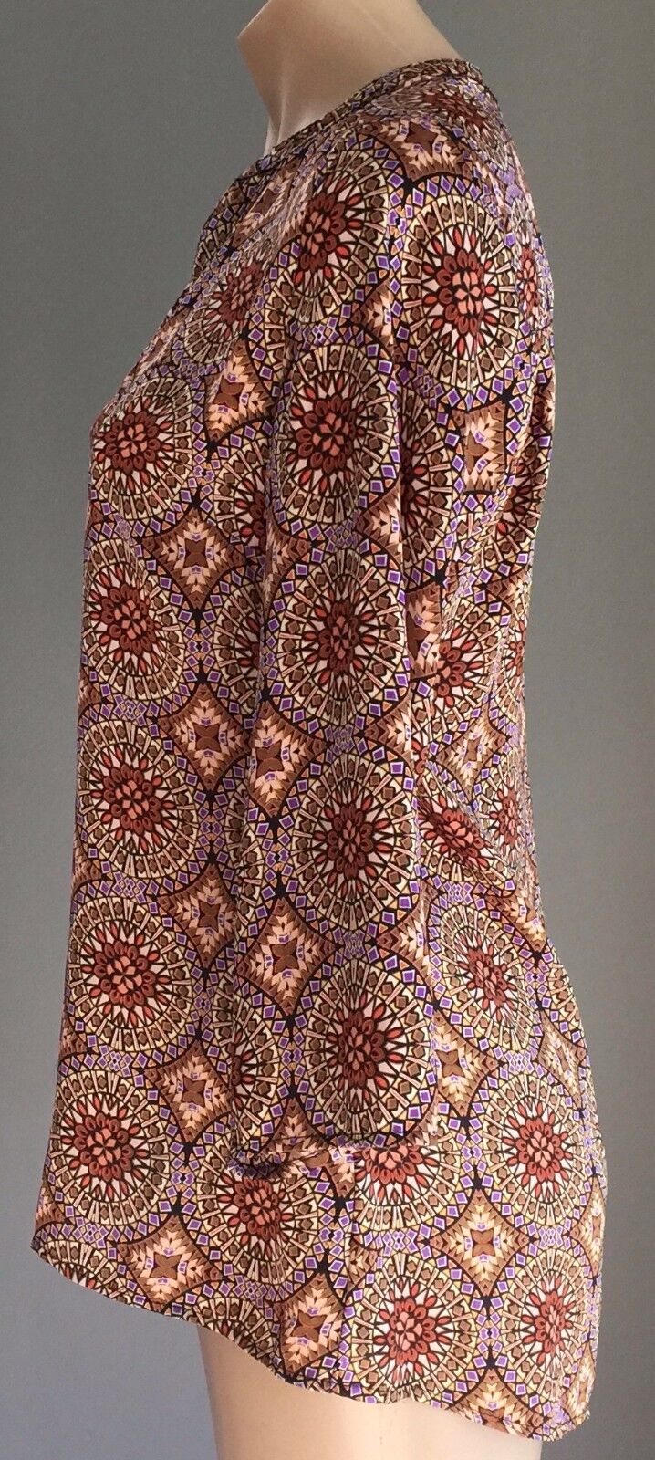 CUPIO Top MultiColoured Mandala Print 3/4 Sleeve Kaftan Ladies Size 10 NEW