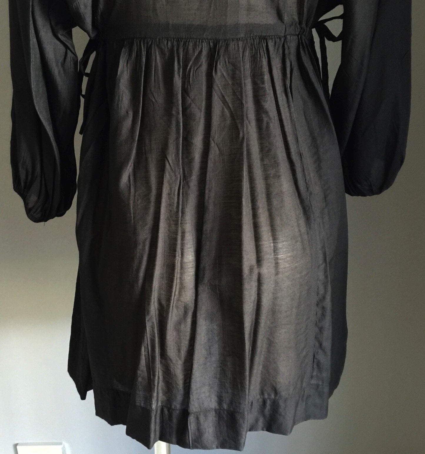J & J Tunic Top Mini Dress Black Semi Sheer Black Prairie PolyCotton Size 10 12