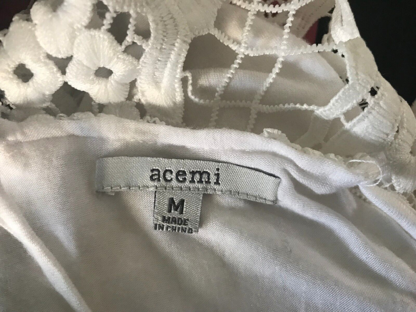 ACEMI Dress White Lined Lace Sleeveless Shift Ladies Size M 10 12 - Retro