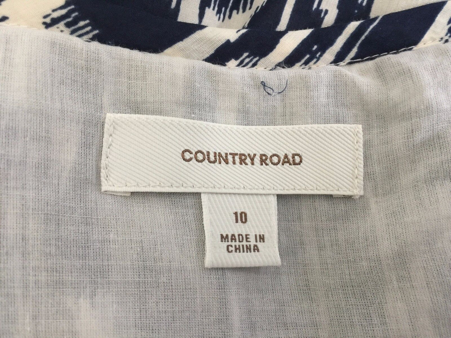 COUNTRY ROAD Dress Navy & White Print Cotton Sleeveless Tea Dress Ladies Size 10
