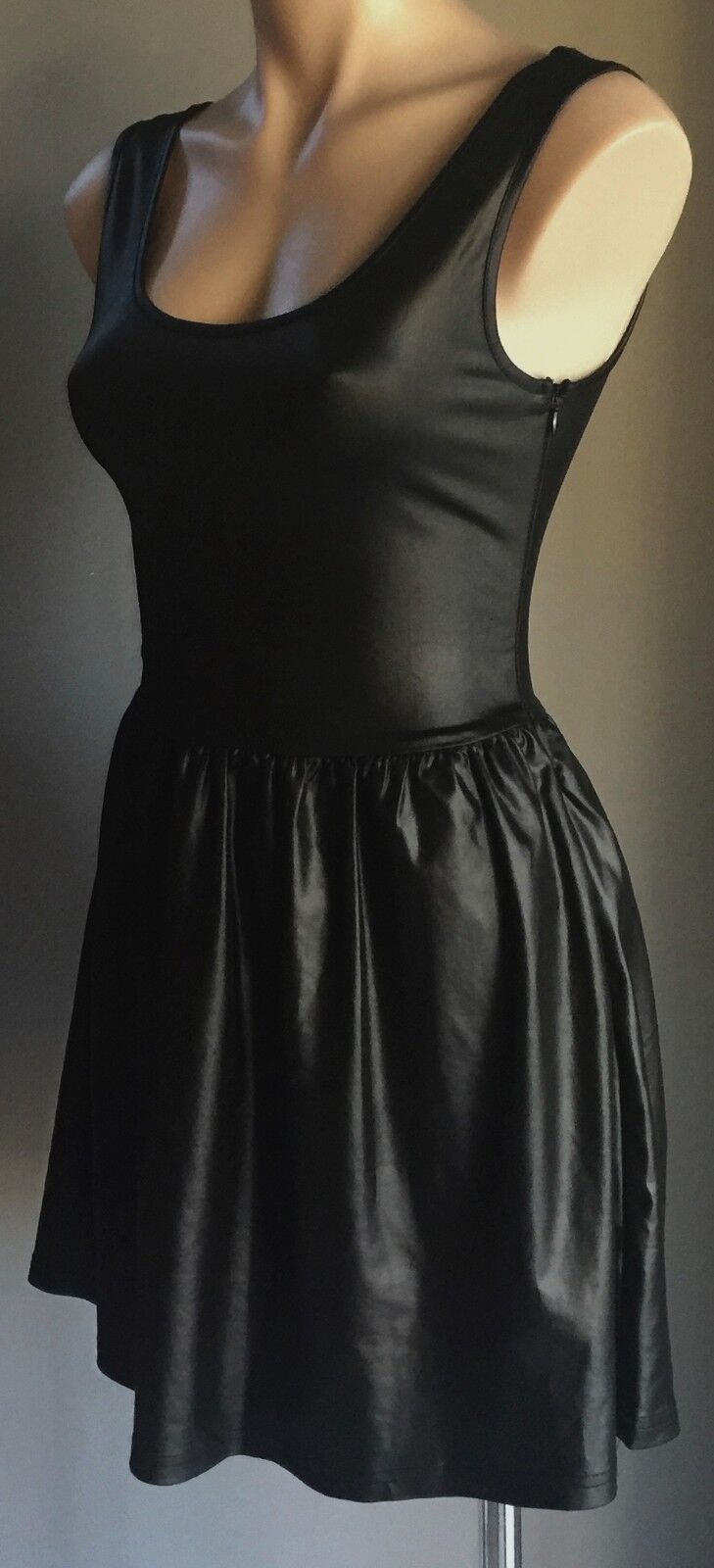 FAMOUS ROCK SHOP .com Dress Black Wet Sleeveless Mini Skater Ladies Size S 10