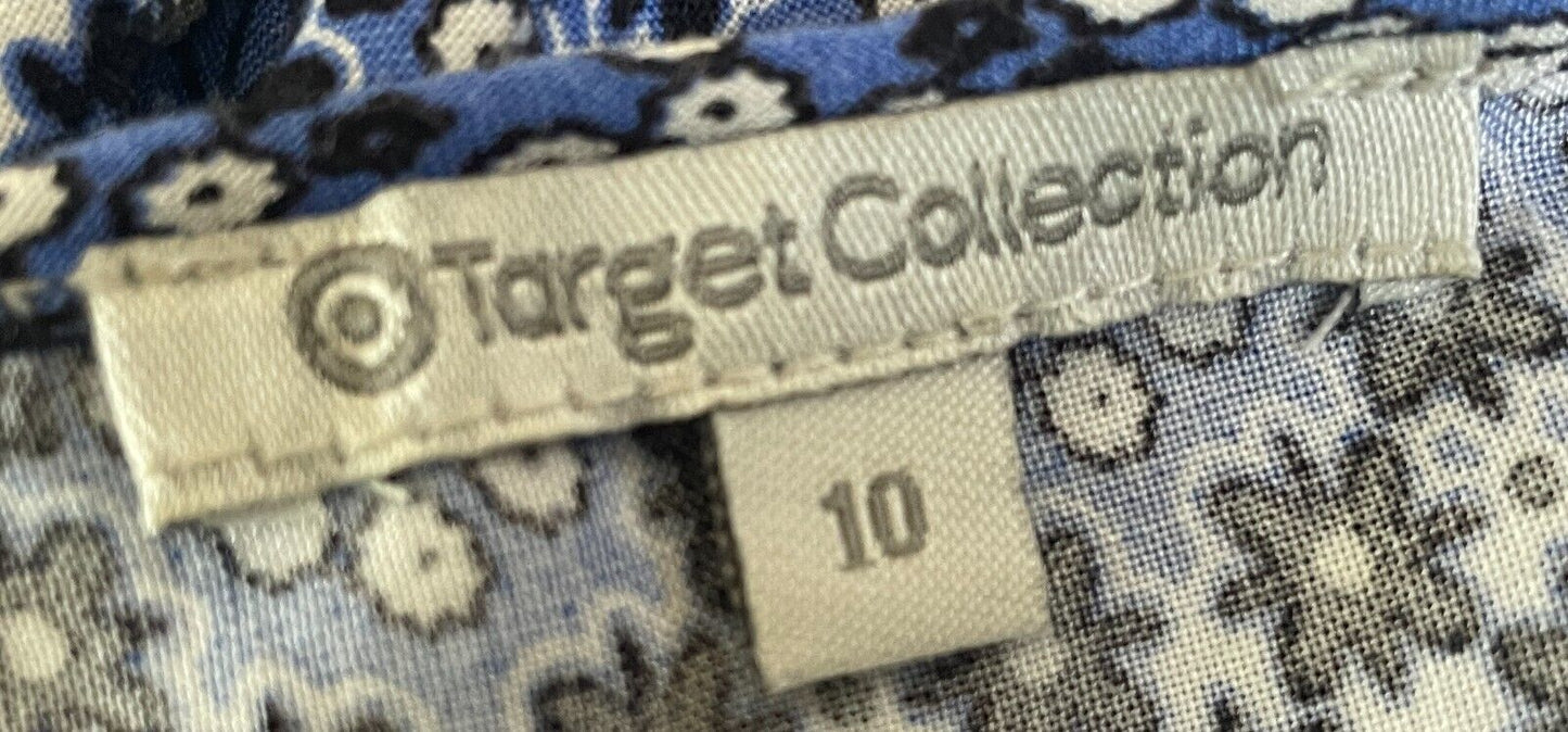 TARGET COLLECTION Sun Dress Navy Blue White Black Floral Tier Hem Midi Size 10
