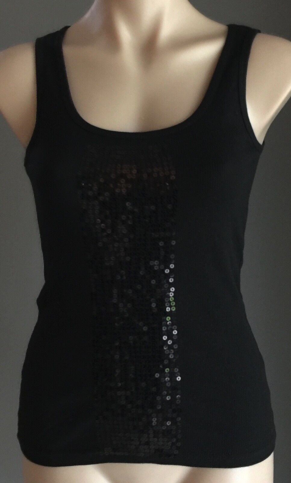 1 SIX 8 Tank Top Black Stretch Rib Singlet w Sequins Ladies Size S 10 New Sexy