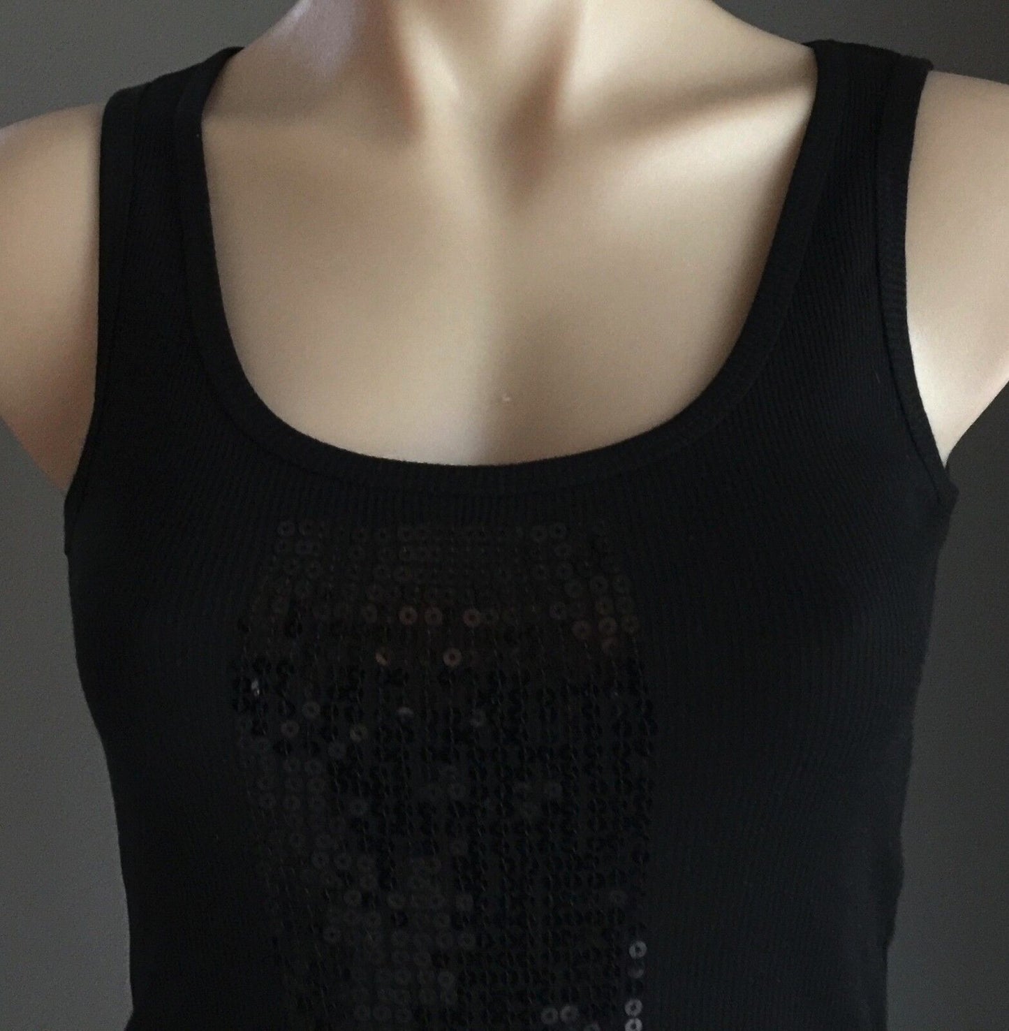 1 SIX 8 Tank Top Black Stretch Rib Singlet w Sequins Ladies Size S 10 New Sexy