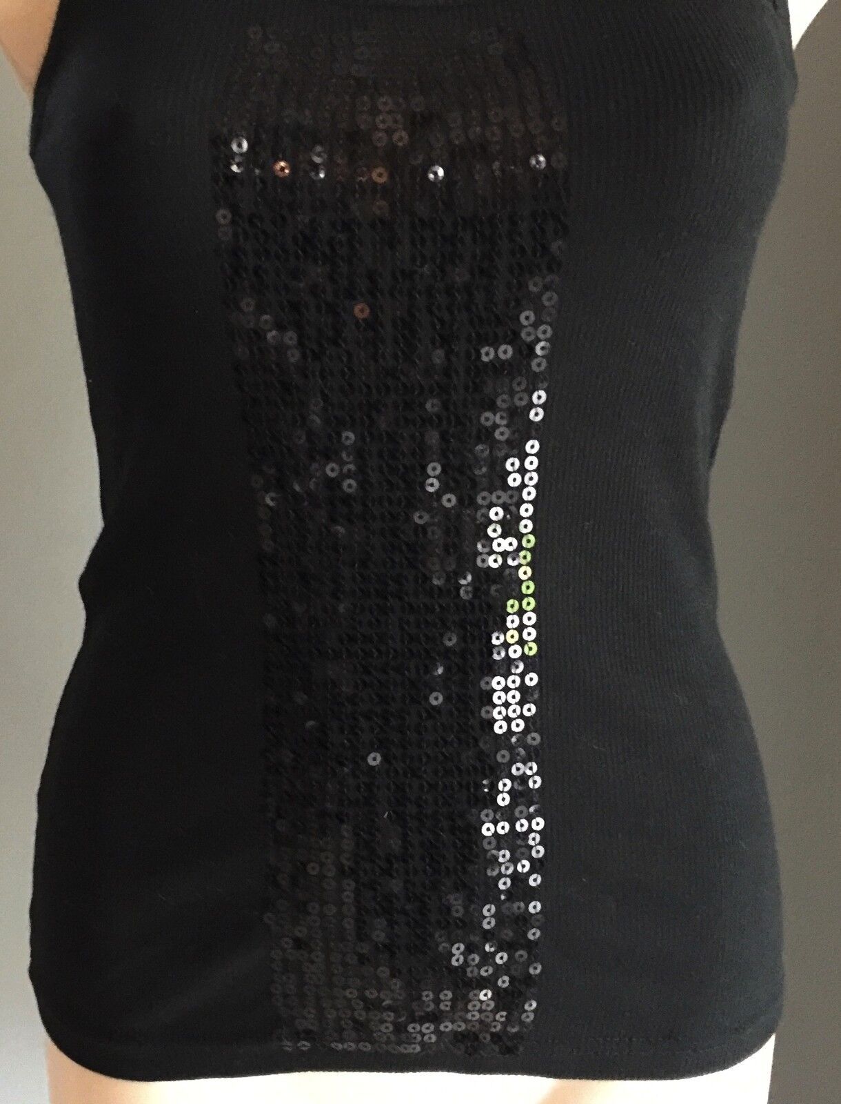 1 SIX 8 Tank Top Black Stretch Rib Singlet w Sequins Ladies Size S 10 New Sexy