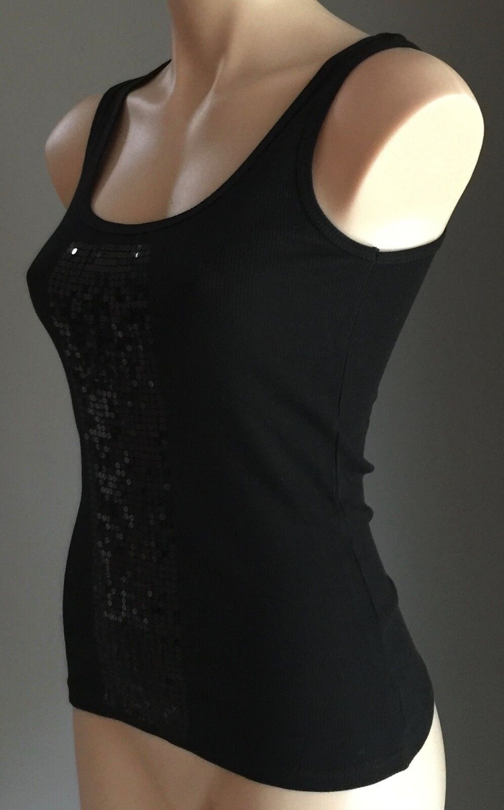 1 SIX 8 Tank Top Black Stretch Rib Singlet w Sequins Ladies Size S 10 New Sexy