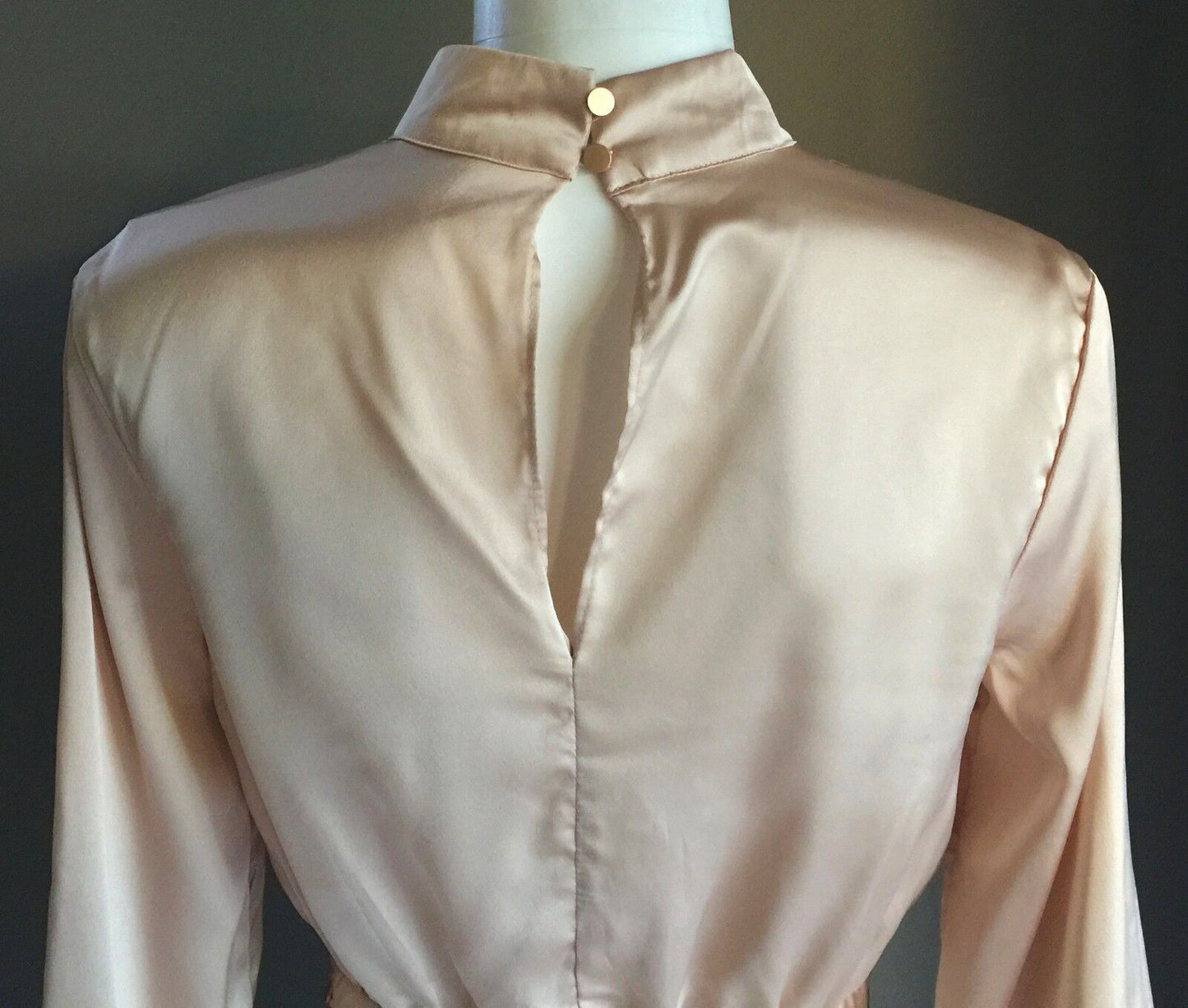 WHITE CLOSET Crop Top Satin Champagne High Neck Long Button Sleeve Size 6 8 NEW