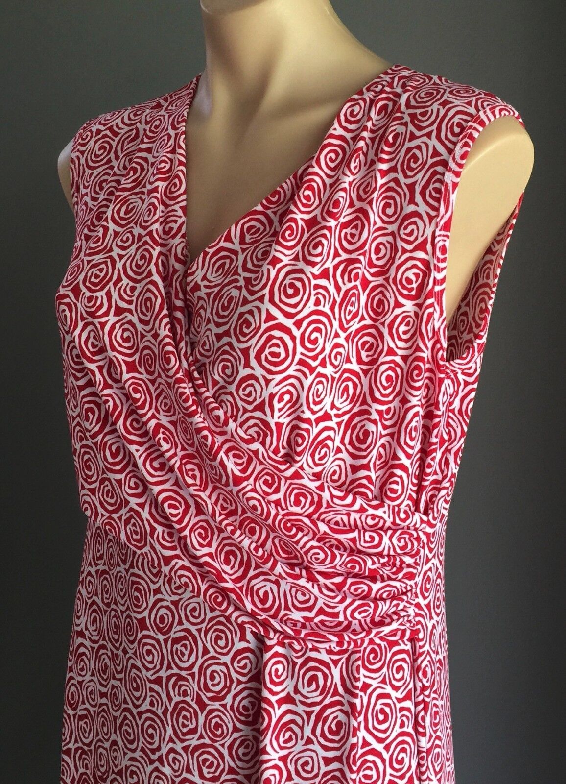 Maternity FRAGILE Faux Wrap Dress Red & White Stretchy Feeding Ladies Size XL 14
